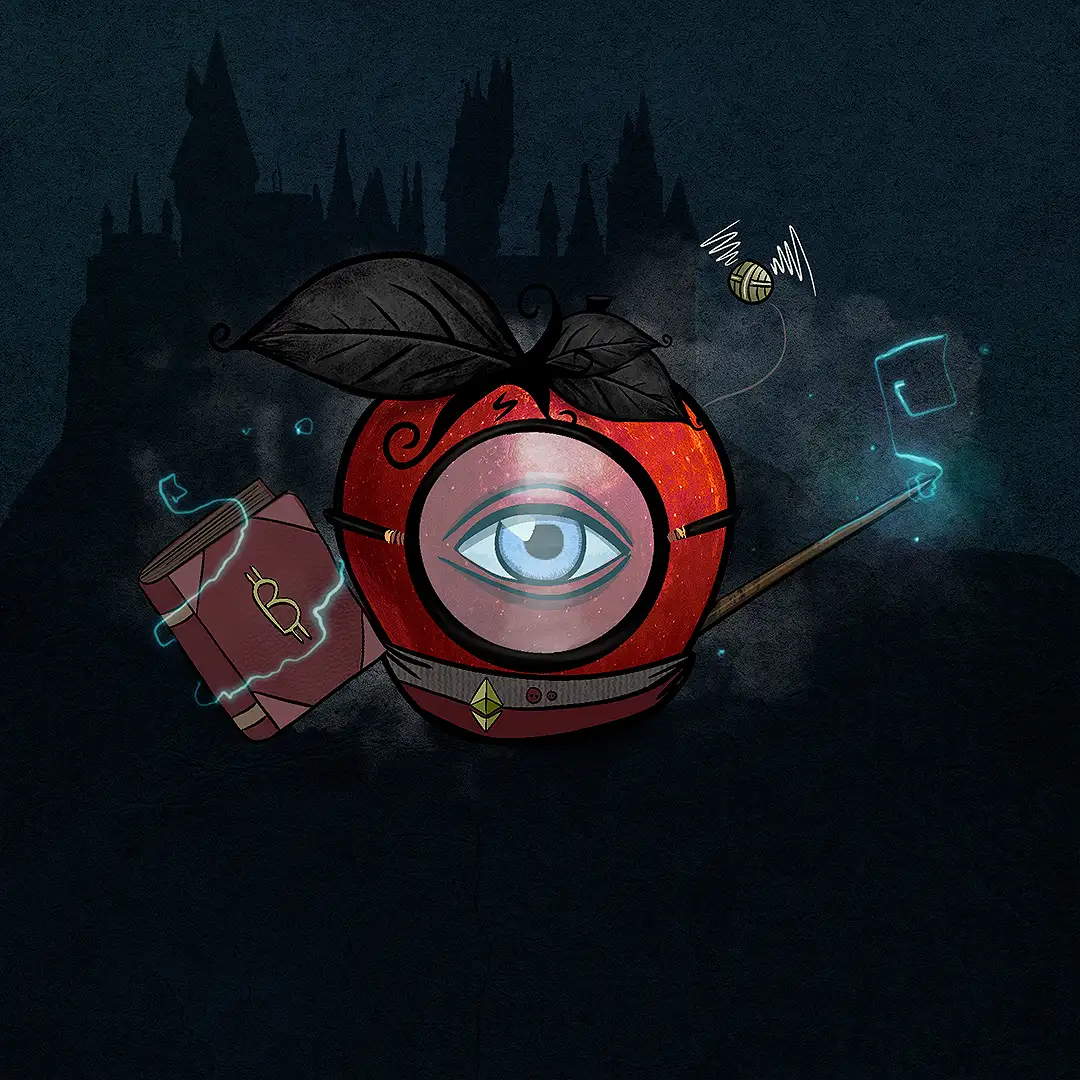 Eyepples NFT collection showcasing surreal illustrations, dark fairytale themes, and mystical apple-inspired visuals, created on the Ethereum blockchain.