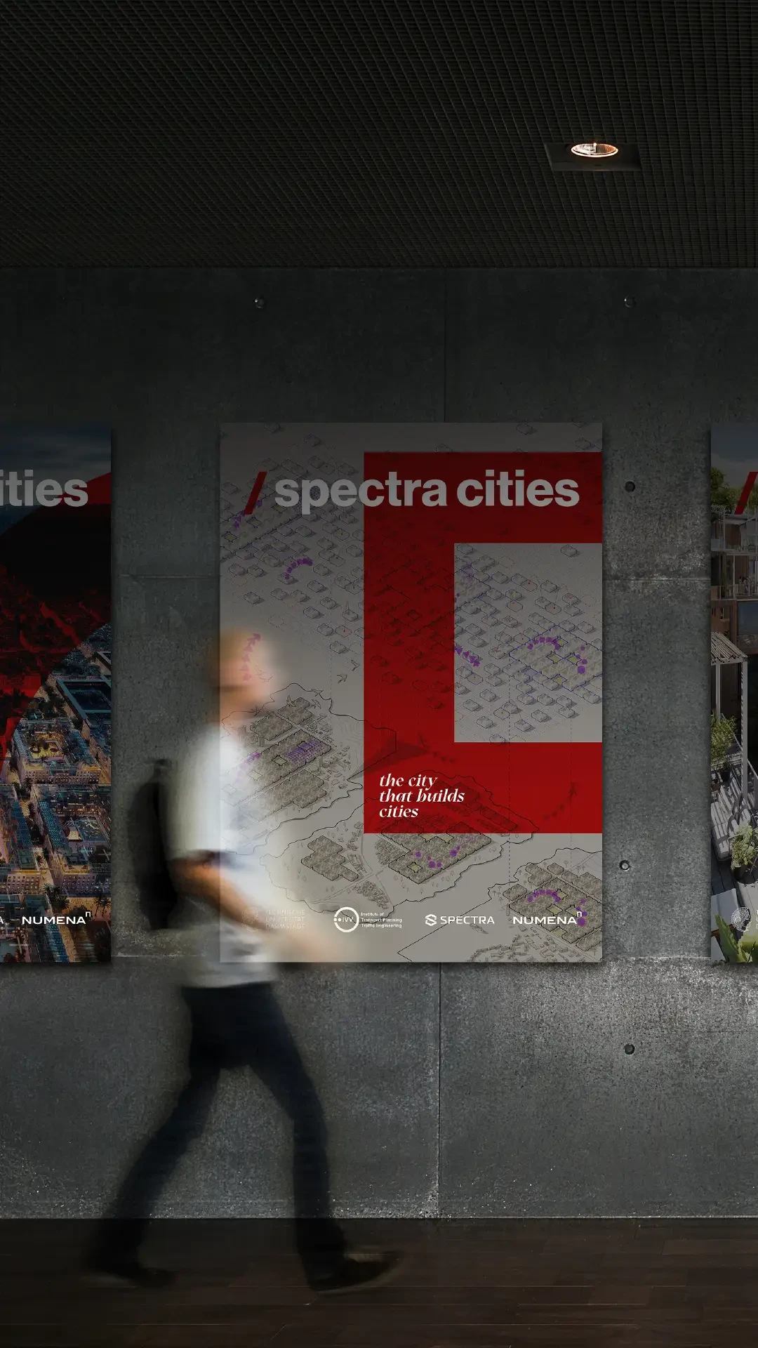 Visual identity for Spectra Cities, featuring modular layouts, bold typography, and graphic systems that bridge digital infrastructure and urban design for an open-source city-building platform.
