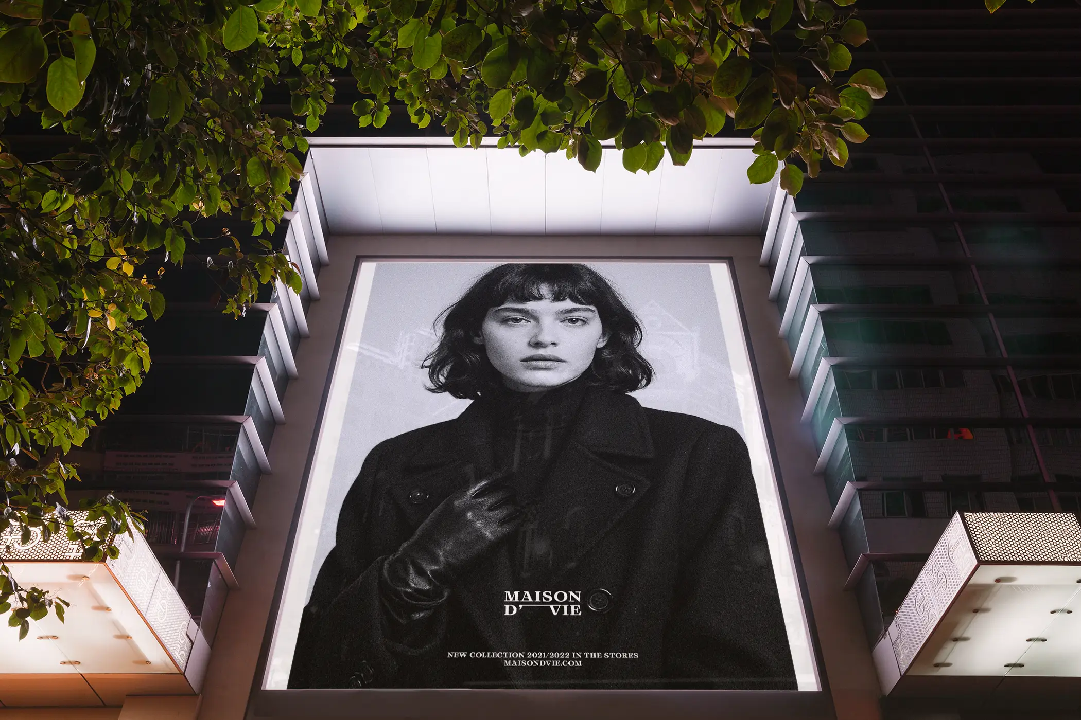 Maison DโVie branding visuals featuring elegant typography, minimalist layout, and luxury product imagery that reflects bold, curated fashion from independent labels.