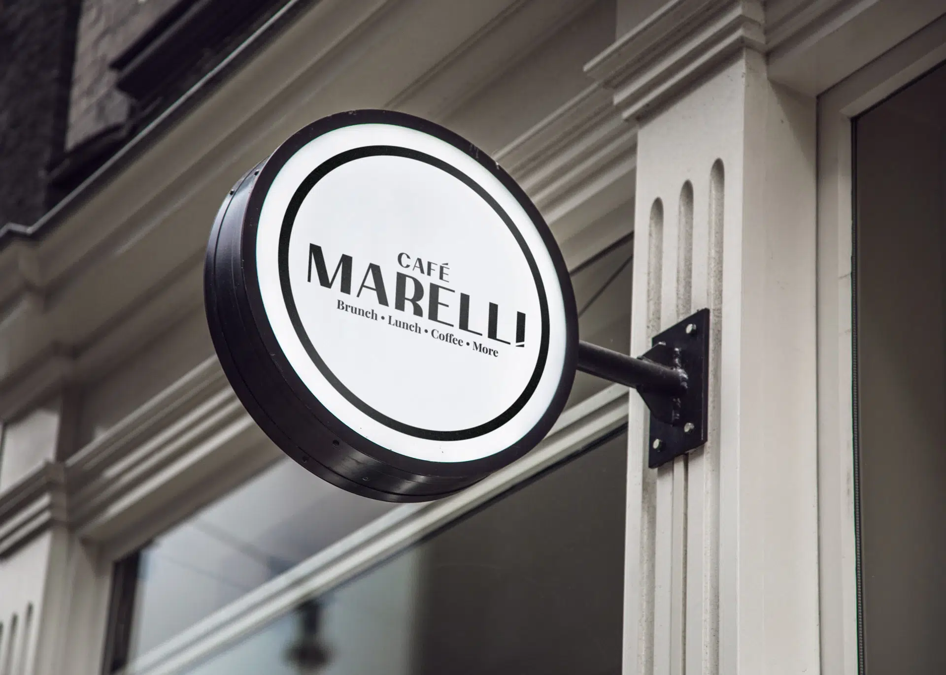 Marelli cafรฉ brand identity featuring warm colors, bold type, and soft industrial details inspired by French bistros and Maltese expression.