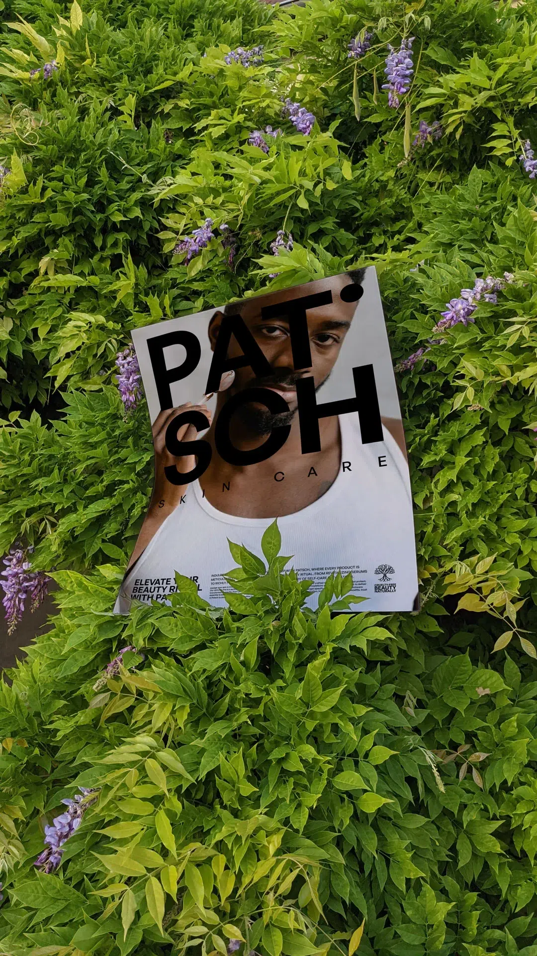 Patsch skincare identity featuring minimalist packaging, soft colors, and a refined, botanical-inspired design system.