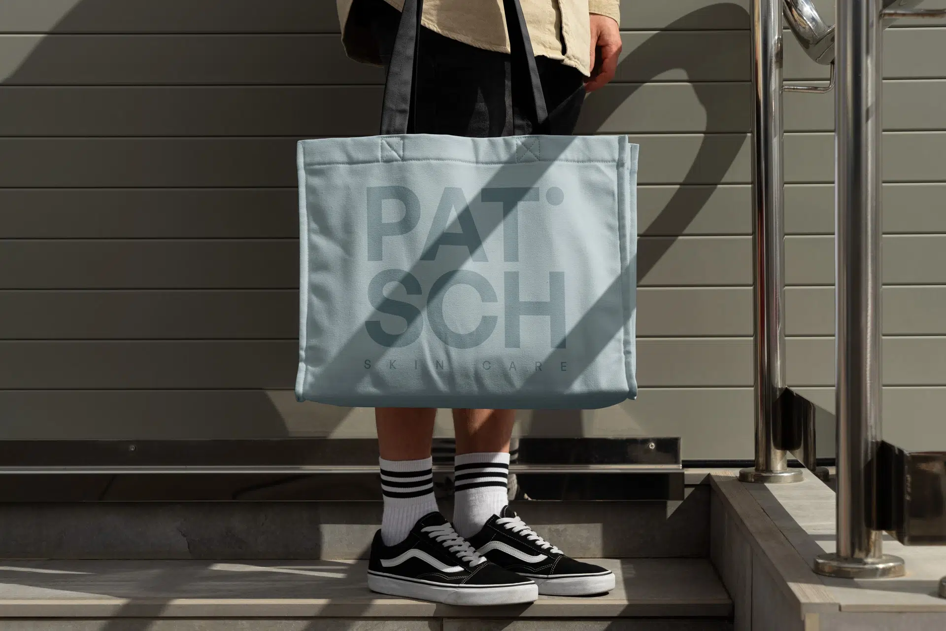 Patsch skincare identity featuring minimalist packaging, soft colors, and a refined, botanical-inspired design system.