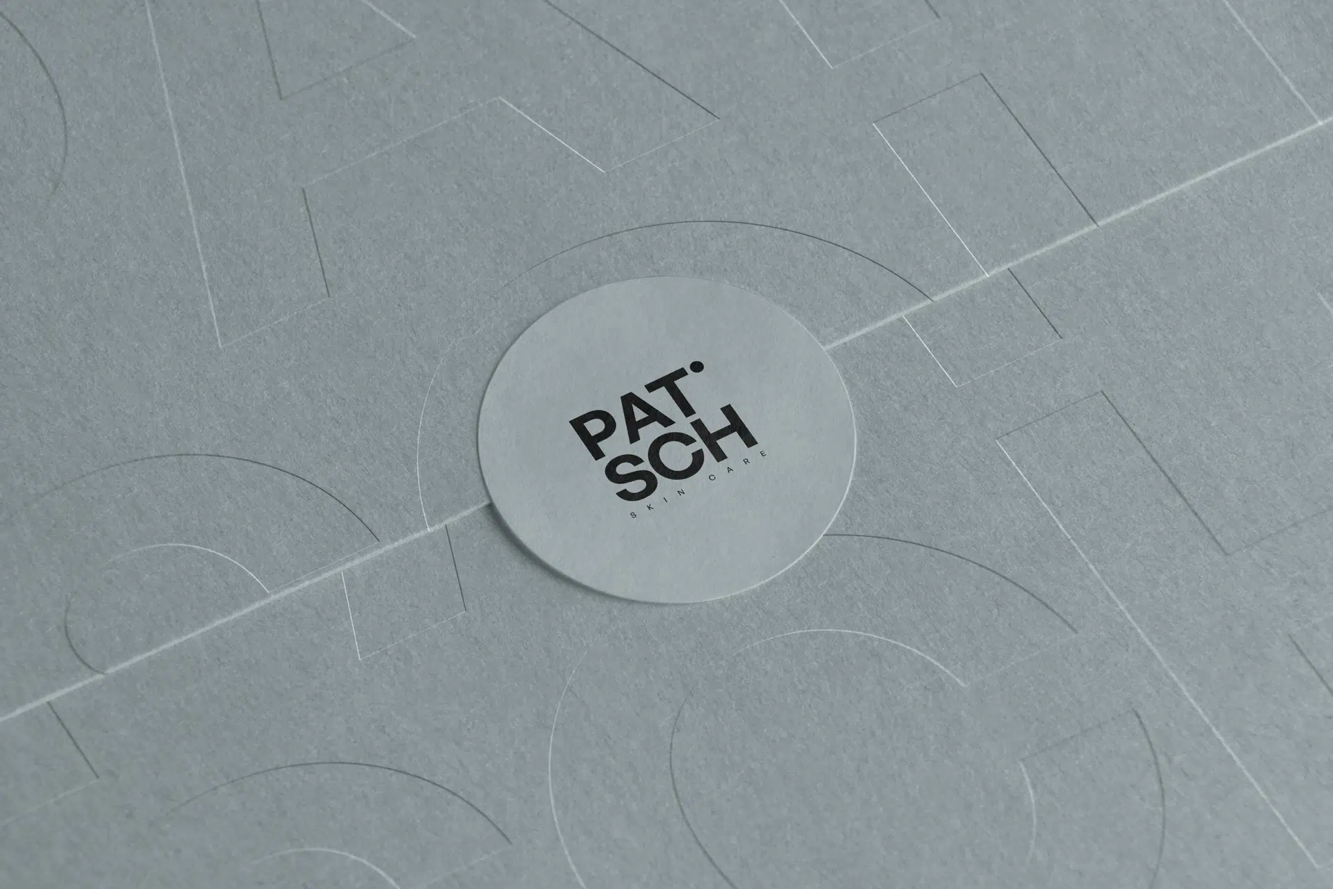 Patsch skincare identity featuring minimalist packaging, soft colors, and a refined, botanical-inspired design system.