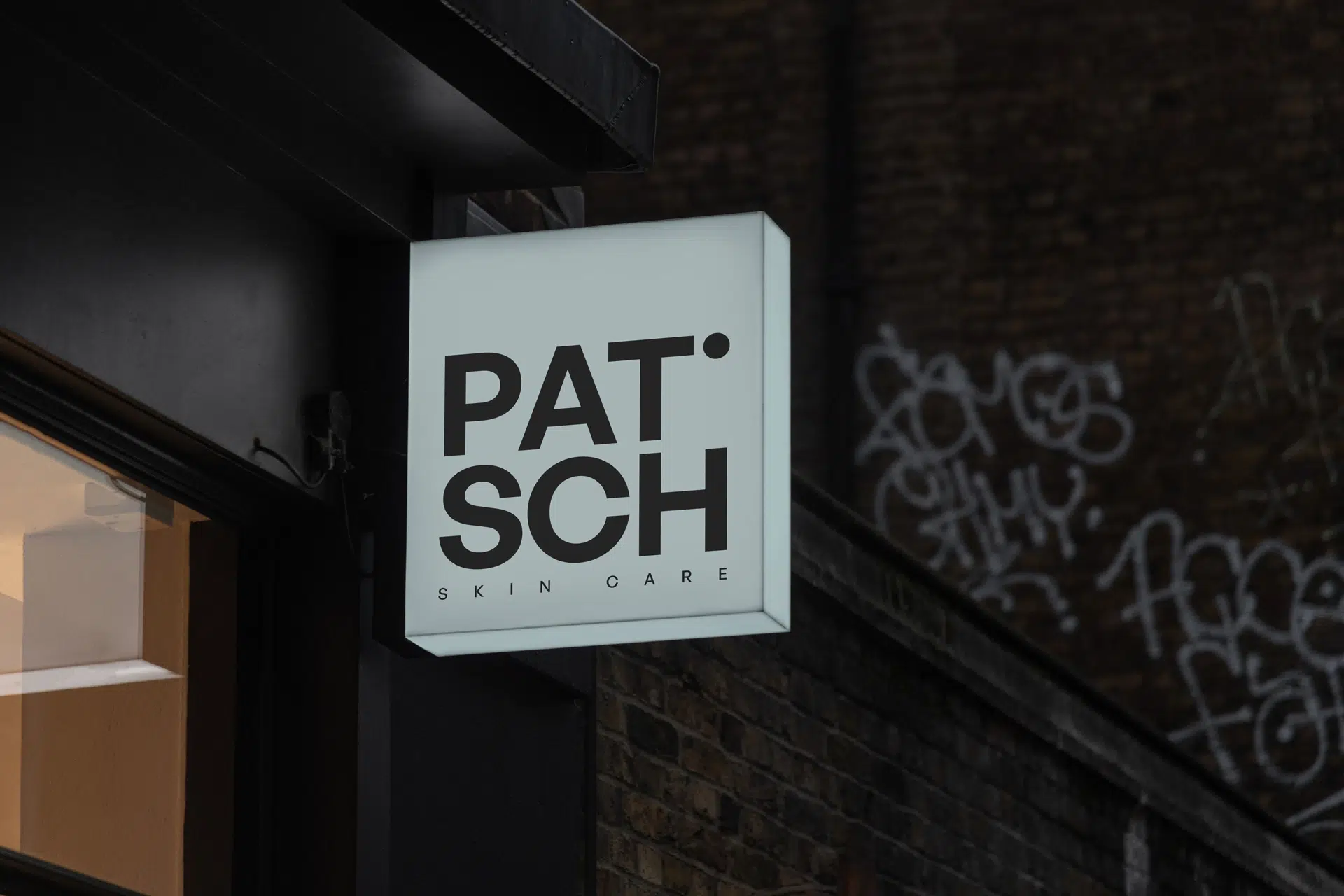 Patsch skincare identity featuring minimalist packaging, soft colors, and a refined, botanical-inspired design system.