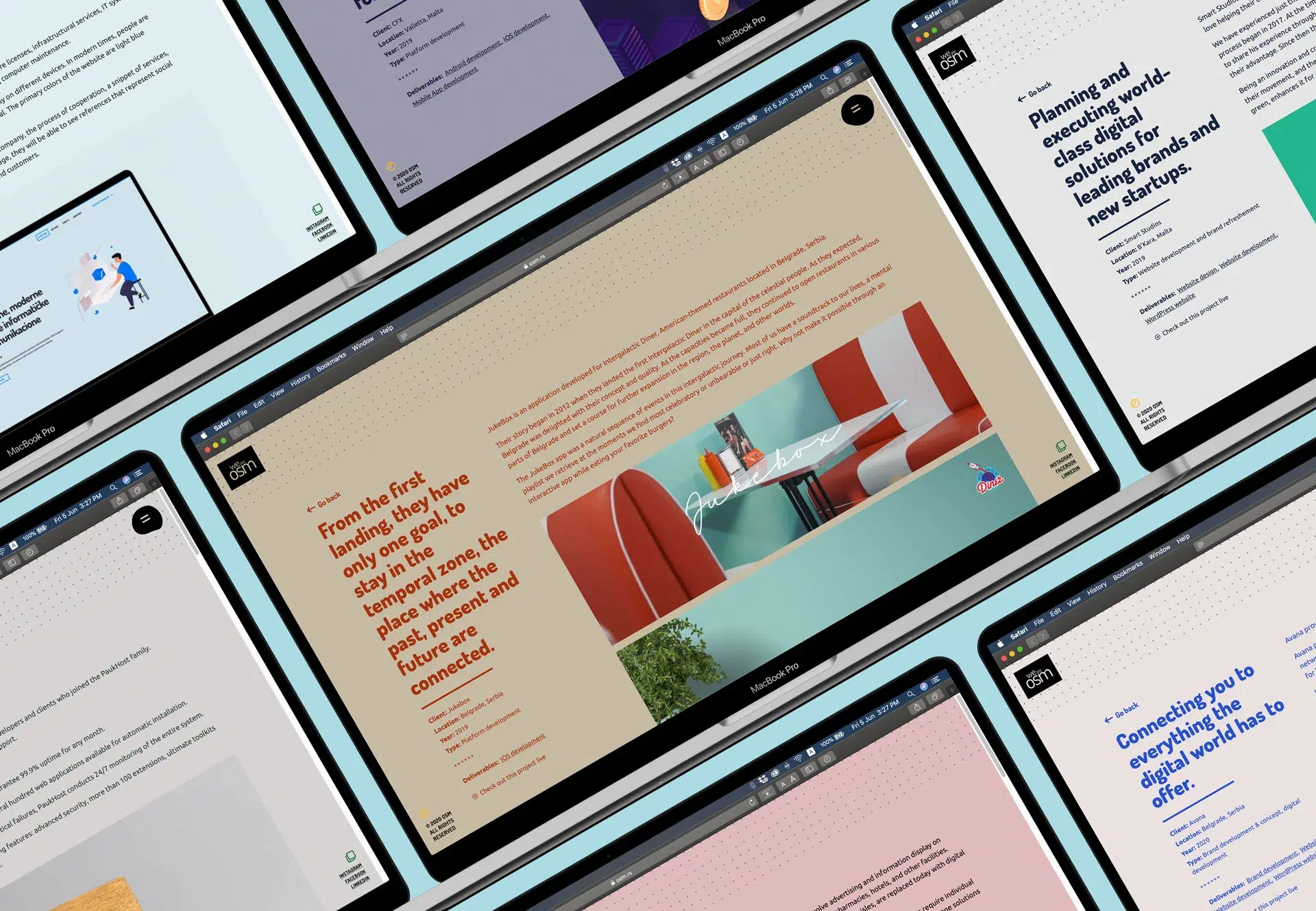 Modular brand identity for We Are OSM showcasing bold patterns, scalable design elements, and a flexible system that unifies multiple sub-brands.