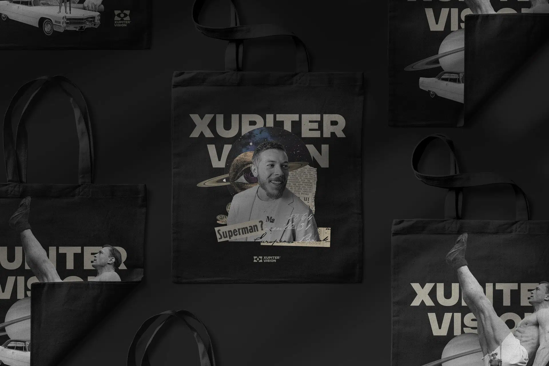 Brand identity for Xupiter Vision, featuring bold typography, smart layout, and vibrant colors that reflect the studioโs offbeat, forward-looking approach to content creation.