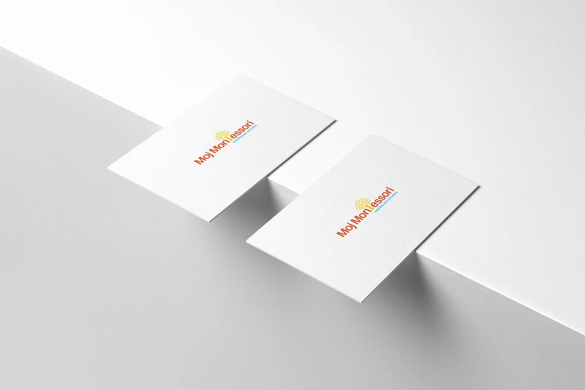 Moj Montessori brand identity with soft color palette, rounded typography, and calming layout inspired by Montessori learning environments.