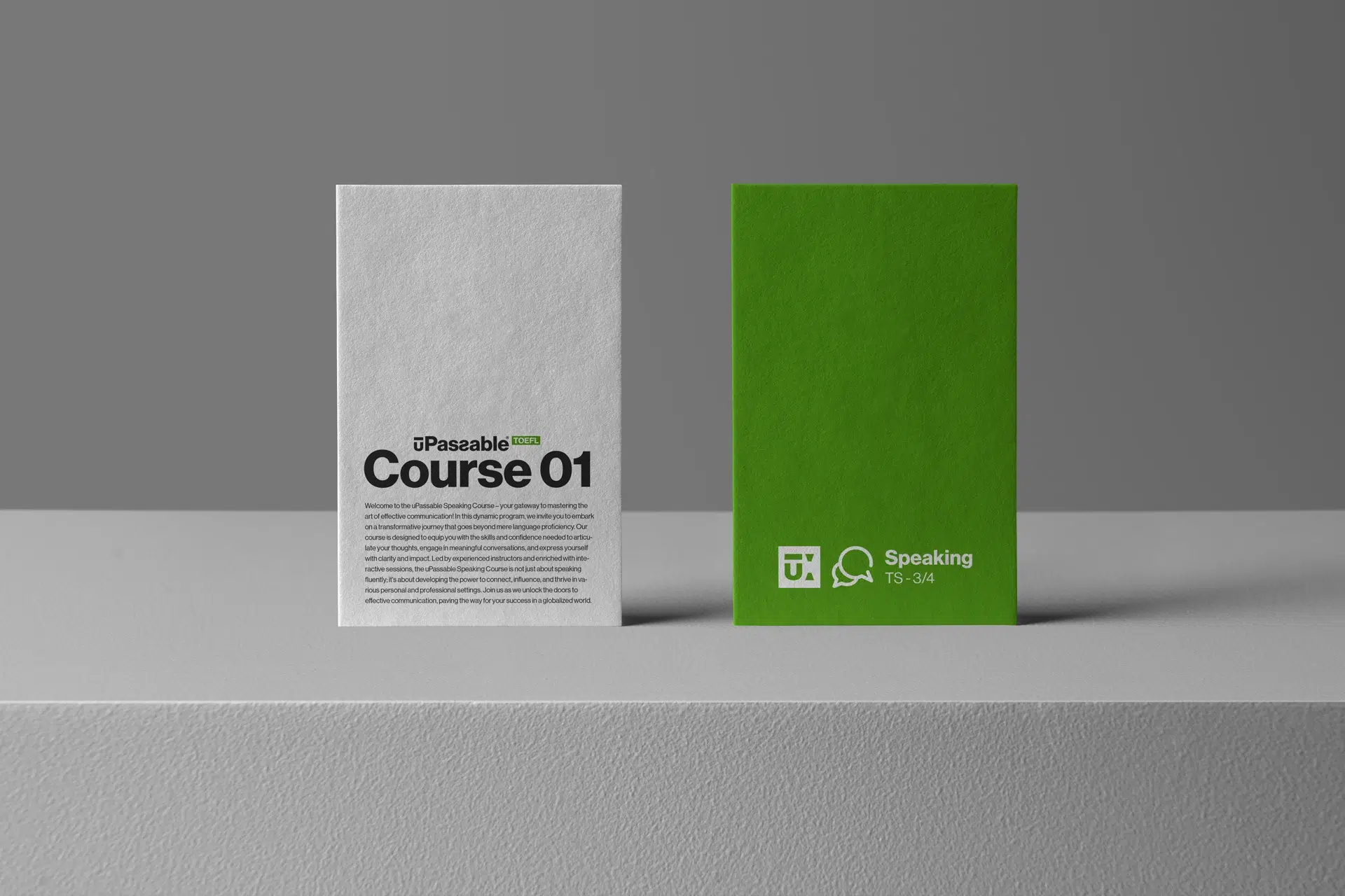 Visual identity for uPassable, featuring a colorful palette, modular design system, and playful structure aimed at making language test preparation feel intuitive and human-centered.